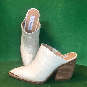 Steve Madden White Croc-Embossed Mules